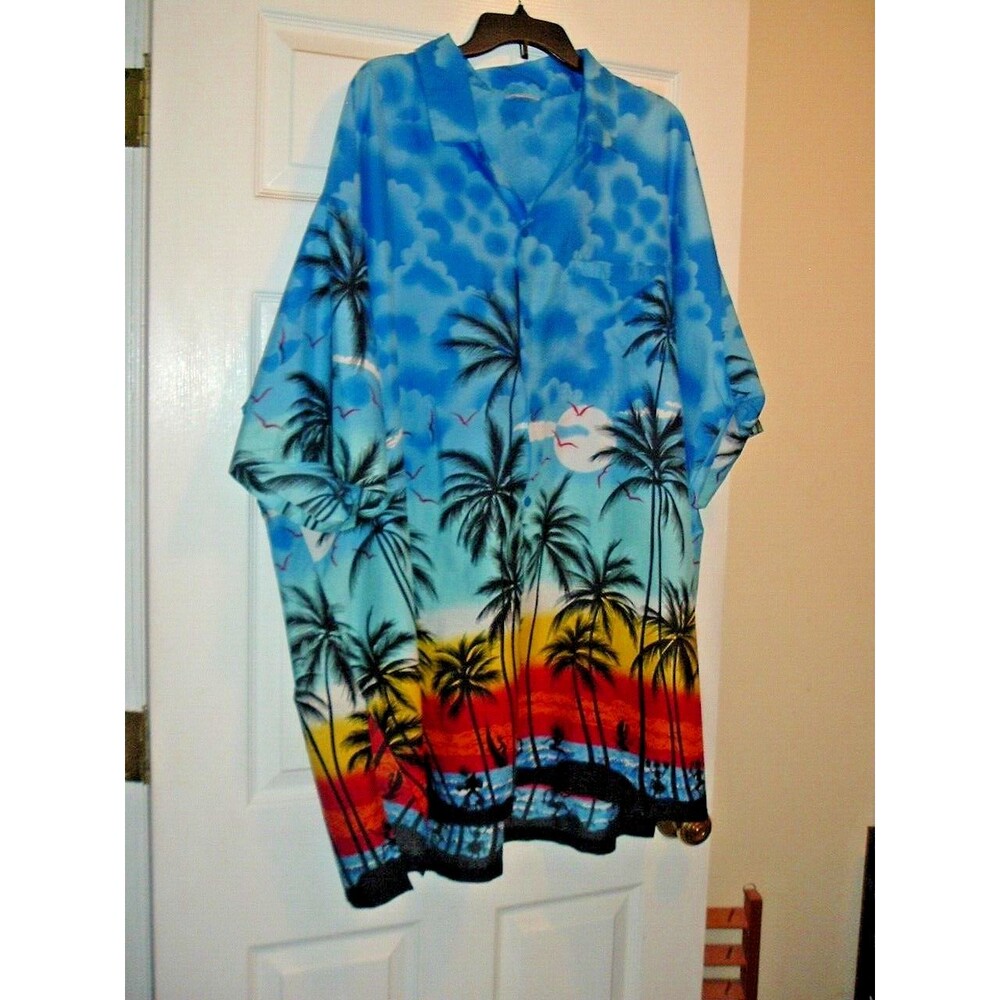 Happy Bay Hawaiian Shirt Vibrant Colors Palm Trees Tribes Sea Gulls Men's 4X